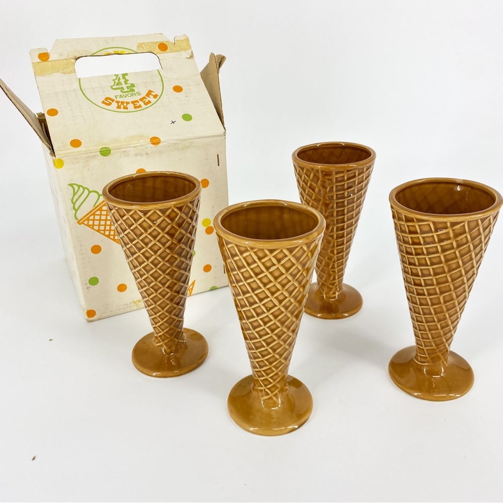 Vintage Betty Utley Ice Cream Cone Parfait Cups Set of 4